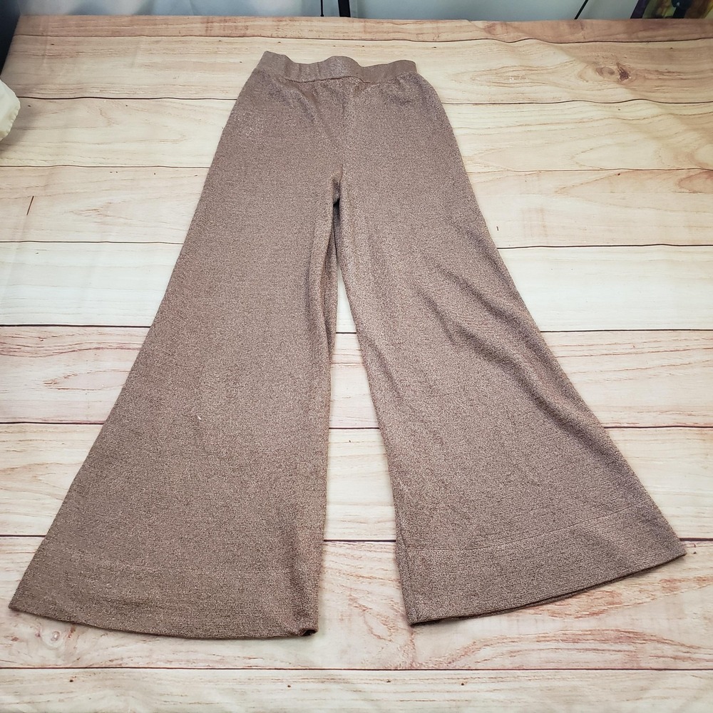 Silence + Noise Pants Womens XS Brown Metallic Knit Wide Leg Pull On Lounge
